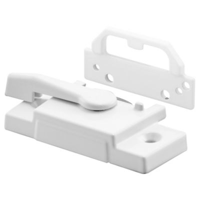 Prime-Line Sash Lock with Face-Mount Keeper, 2-1/16 in. HC Spacing, for Vertical Sliding Windows, White