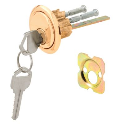 Prime-Line Rim Cylinder Lock, 3/4 in. Hole Center, Diecast, Brass Plated, Kwikset, U 9965