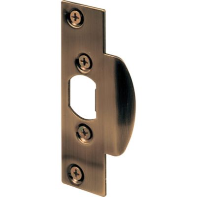 Prime-Line Security Latch Strike, 1-1/8 in. x 4-1/4 in., Stamped Steel Construction, Antique Brass-Plated Finish, U 9424