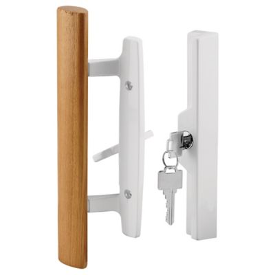 Prime-Line Patio Door Handle Set, 3-15/16 in., Diecast, Wood Pull, White, Mortise, Keyed, C 1316