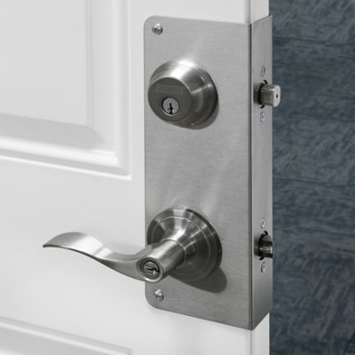 Image showing  Stainless Steel Lock and Door Reinforcement Plate for 1-3/4 In. Thick Doors, Stainless Steel (Single Pack), U 10546