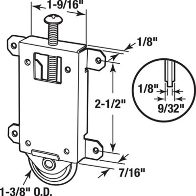 Image showing  Mirror Door Roller Assembly, 1-7/16 in. Roller, Steel Housing and Ball Bearings, Concave Plastic Wheel, N 6963