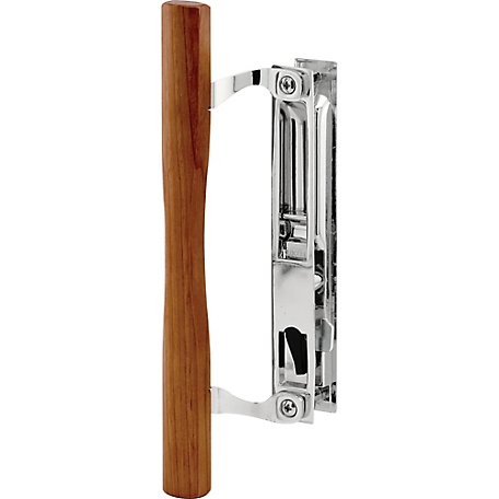 Prime-Line Chrome Diecast Sliding Door Handle Set with Wood Pull, Fits Acorn Doors, C 1148