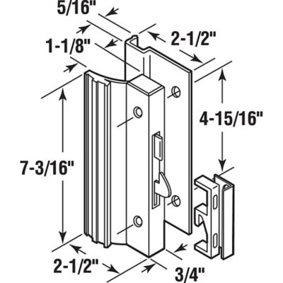 Image showing  Diecast Mill Finish, Sliding Patio Door Surface Mount Handle with Hook