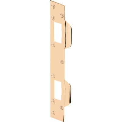 Prime-Line Door Strike, for Use with 5-1/2 in. and 6 in. Hole Spacing on Dead Latch and Deadbolt, Steel, Brass, U 9480