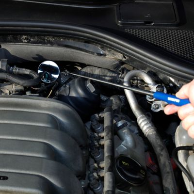 Image showing  Telescoping Inspection Mirror, 2 in. Diameter, Extends 28 in.Es, 1 pk., W113006