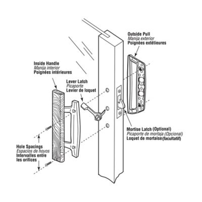Image showing  Sliding Glass Door Handle Set, Black Diecast, Mortise/Hook Style, Fits 3-15/16 in. Hole Spacing 1 Set, C 1131
