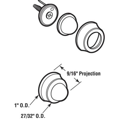 Image showing  Cast Brass Wall Protector with Convex Bumper, 1 In., Satin Nickel, (Single Pack), J 4844