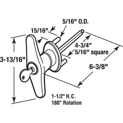 Image showing  Keyed T-Handle, 5/16 in. x 4-5/8 in. Square Shaft, Diecast Construction, Chrome, GD 52169