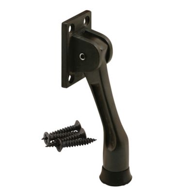 Prime-Line Door Holder, 4 in. Reach, Heavy Duty Diecast, Bronze Plated, Black Rubber Foot