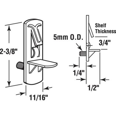 Prime-Line Self-Locking Shelf Support Pegs, 5Mm. Peg x 3/4 in. Shelf, Plastic, 4 pk., U 11301