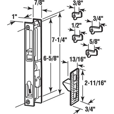 Image showing  7-1/4 in. White, Diecast, Flush Mounted Sliding Patio Door Latch, C 1226