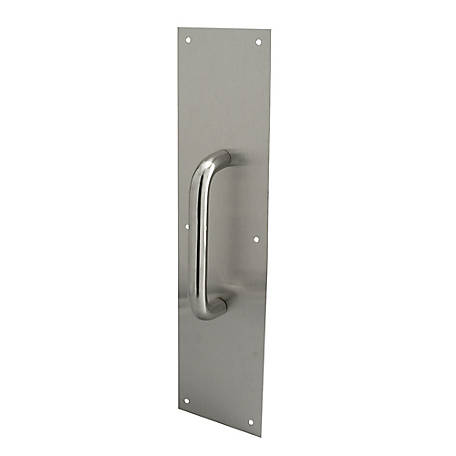 Prime-Line 4 x 16 in. Satin Aluminum Round Handle Door Pull and Plate, J 4640