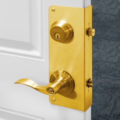 Image showing  Brass Lock and Door Reinforcement Plate for 1-3/8 In. Thick Doors, Brass Finish (Single Pack), U 9559