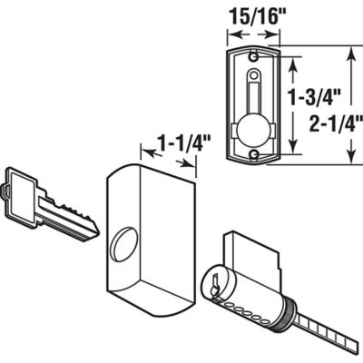 Image showing  Sliding Door Keyed Locking Unit in White Diecast, 1-3/4 in. Hole Centers, E 2145