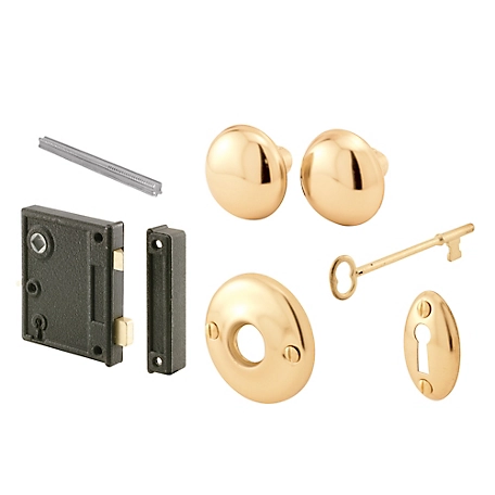 Prime-Line Vertical Trim Vintage Lock Set, Surface Mounted on Right-Hand Swing-In Interior Doors, E 2437