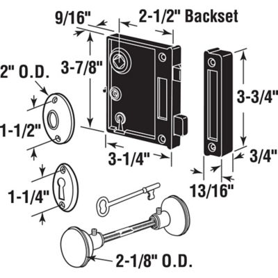 Image showing  Yellow Vertical Trim Vintage Lock Set, Surface Mounted on Right-Hand Swing-In Interior Doors