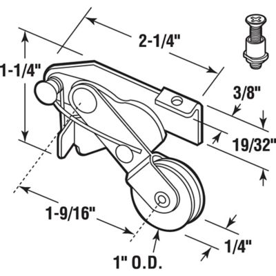 Image showing  Sliding Screen Door Spring-Loaded Roller Assembly, 1 in. Diameter High Density Polyethylene Roller, 2 pk., B 641
