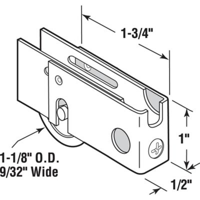 Image showing  1-1/8 in. Steel, U-Tab Ball Bearing Roller Assembly, D 1758