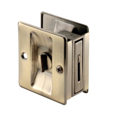 Prime-Line Pocket Door Privacy Lock with Pull, Antique Brass, N 6774