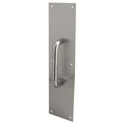 Prime-Line 4 x 16 in. Stainless Steel Round Handle Door Pull Plate, J 4643