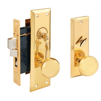 Prime-Line Mortise Lock Set, Brass Right Hand, 2-1/2 in. Backset, Surface Mounted, SE 26010