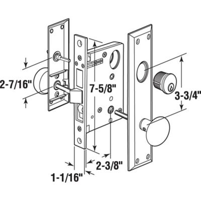 Image showing  Mortise Lock Set, Brass Right Hand, 2-1/2 in. Backset, Surface Mounted, SE 26010