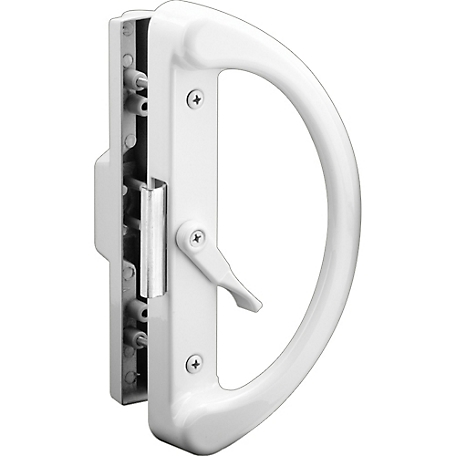 Prime-Line Non-Keyed Sliding Glass Door Handle Set, White Diecast, Clamp Style, Fits 4-15/16in. Hole Spacing, C 1223