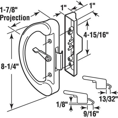 Image showing  Non-Keyed Sliding Glass Door Handle Set, White Diecast, Clamp Style, Fits 4-15/16in. Hole Spacing, C 1223