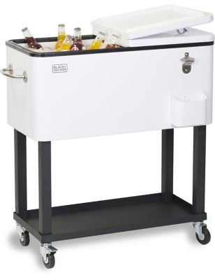 Black & Decker Mobile Cooler Cart with 2 Door Seal Lid & Bottle Opener with Catch Basin