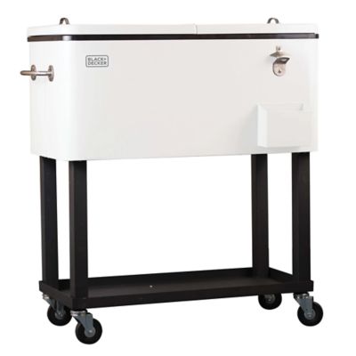 Image showing 7 th Black & Decker Mobile Cooler Cart with 2 Door Seal Lid & Bottle Opener with Catch Basin