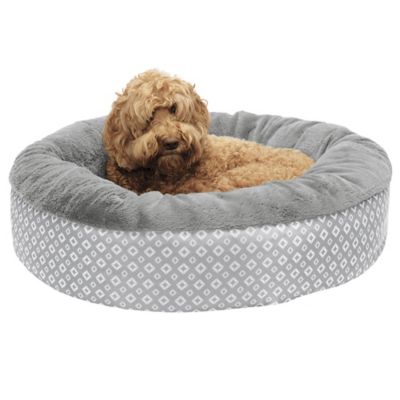 FurHaven Plush Calming Donut Pet Bed, Diamond Print