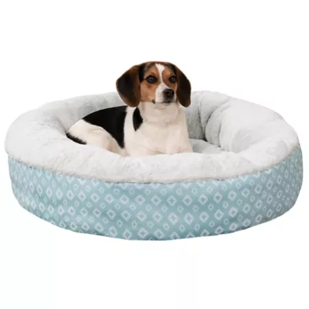 FurHaven Calming Plush Donut Pet Bed Diamond Print Bolster Dog Beds