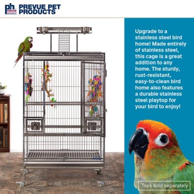 Image showing  Large Play-Top Stainless Steel Bird Cage
