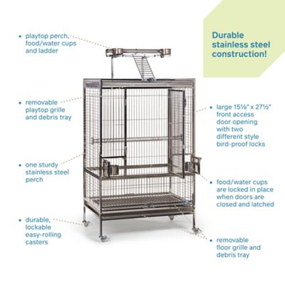 Image showing  Large Play-Top Stainless Steel Bird Cage
