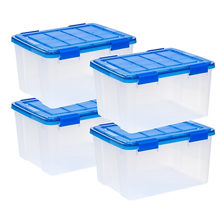 IRIS USA 44 Quart WEATHERPRO Plastic Storage Bin with Durable Lid, Seal, and Latching Buckles - 4 Pack