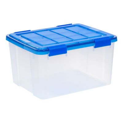 Image showing  44 Quart WEATHERPRO Plastic Storage Bin with Durable Lid, Seal, and Latching Buckles - 4 Pack