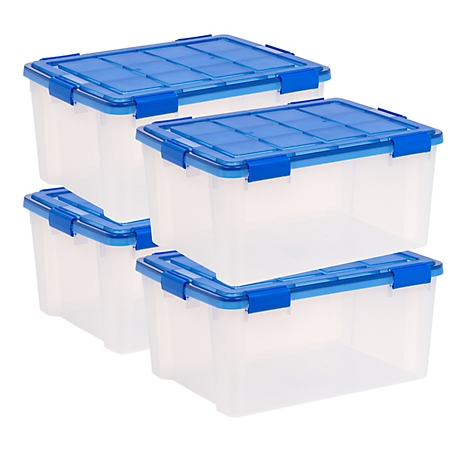 IRIS USA 60 Quart WEATHERPRO Plastic Storage Bin with Durable Lid, Seal, and Latching Buckles - 4 Pack