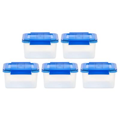 Image showing 8 th IRIS USA 6.5 Quart WEATHERPRO Plastic Storage Bin with Durable Lid, Seal, and Latching Buckles - 5 Pack