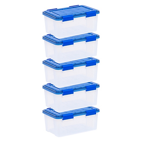 IRIS USA 19 Quart WEATHERPRO Plastic Storage Bin with Durable Lid, Seal, and Latching Buckles - 5 Pack