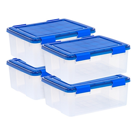 IRIS USA 30 Quart WEATHERPRO Plastic Storage Bin with Durable Lid, Seal, and Latching Buckles - 4 Pack