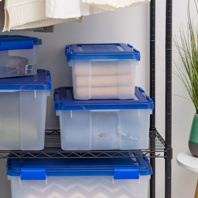 Image showing  30 Quart WEATHERPRO Plastic Storage Bin with Durable Lid, Seal, and Latching Buckles - 4 Pack