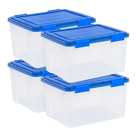 IRIS USA 46 Quart WEATHERPRO Plastic Storage Bin with Durable Lid, Seal, and Latching Buckles - 4 Pack