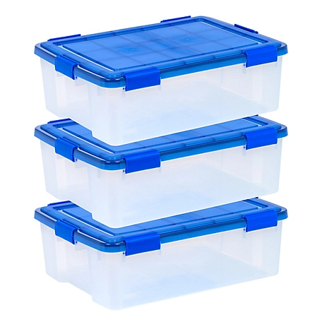 IRIS USA 41 Quart WEATHERPRO Plastic Storage Bin with Durable Lid, Seal, and Latching Buckles - 3 Pack