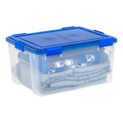 Image showing  62 Quart WEATHERPRO Plastic Storage Bin with Durable Lid, Seal, and Latching Buckles - 3 Pack