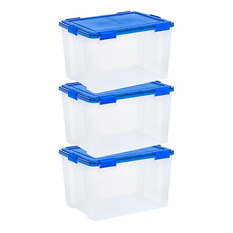 IRIS USA 74 Quart WEATHERPRO Plastic Storage Bin with Durable Lid, Seal, and Latching Buckles - 3 Pack