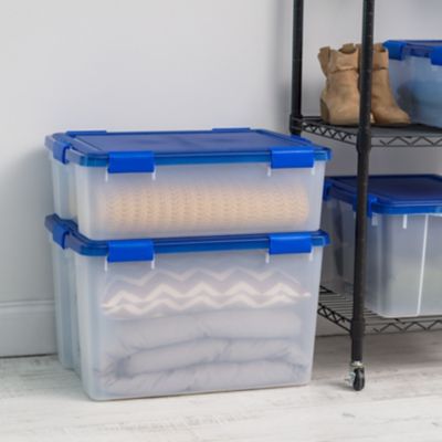 Image showing  74 Quart WEATHERPRO Plastic Storage Bin with Durable Lid, Seal, and Latching Buckles - 3 Pack