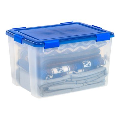 Image showing  74 Quart WEATHERPRO Plastic Storage Bin with Durable Lid, Seal, and Latching Buckles - 3 Pack