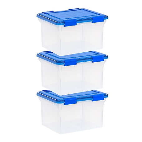 Iris 30 Qt. Weatherpro Clear Plastic Storage Box, Lid Blue