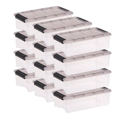 Iris USA, 32 Quart Stack & Pull Clear Plastic Storage Box with Buckles, Gray